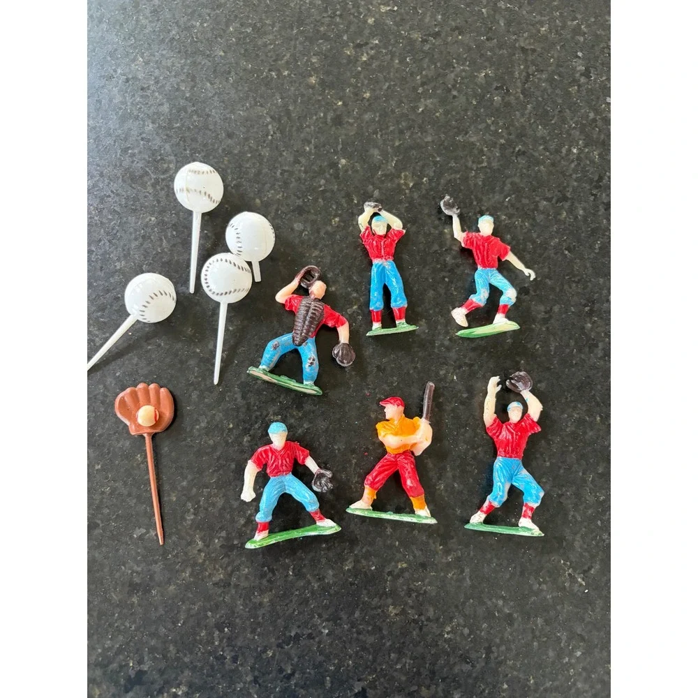 vintage plastic baseball mid-century bakery cake toppers set